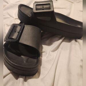 Black Slide Sandals with Buckle